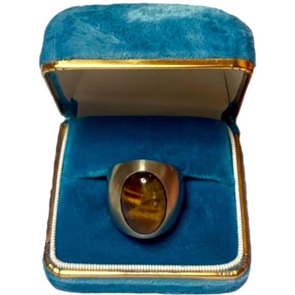 Vintage Mens Ring Mexican Silver Genuine Tigers Eye Luxury Handcrafted Chunky - Picture 1 of 17